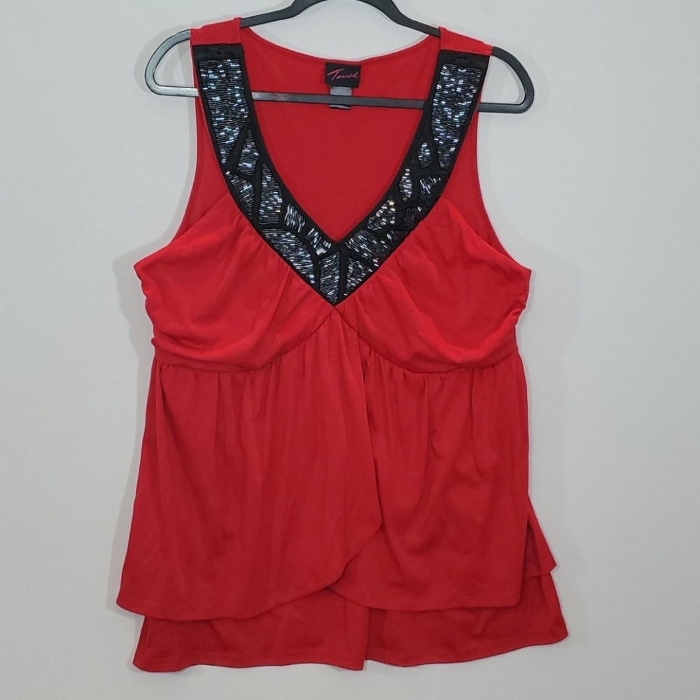 Torrid red beaded babydoll layered sleeveless  top